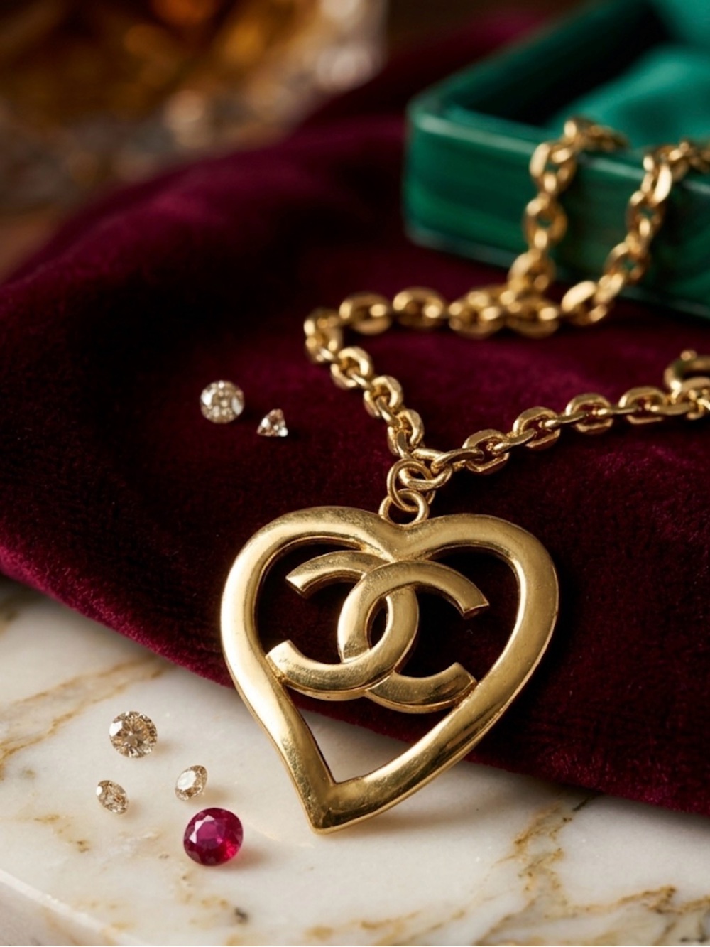 Chanel Gold Heart CC Pendant Necklace - Gold 💯 Authentic